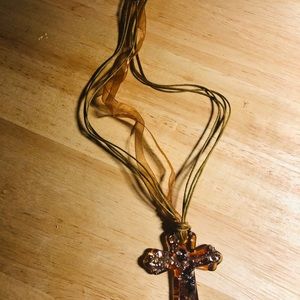 Glass crufix/cross necklace. Brand new in gift box